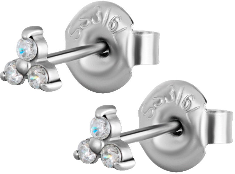 SS 316L TRINITY EARSTUDS SET W. CUBIC ZIRCONIA (PAIR) 0,8mm - 4mm - WH