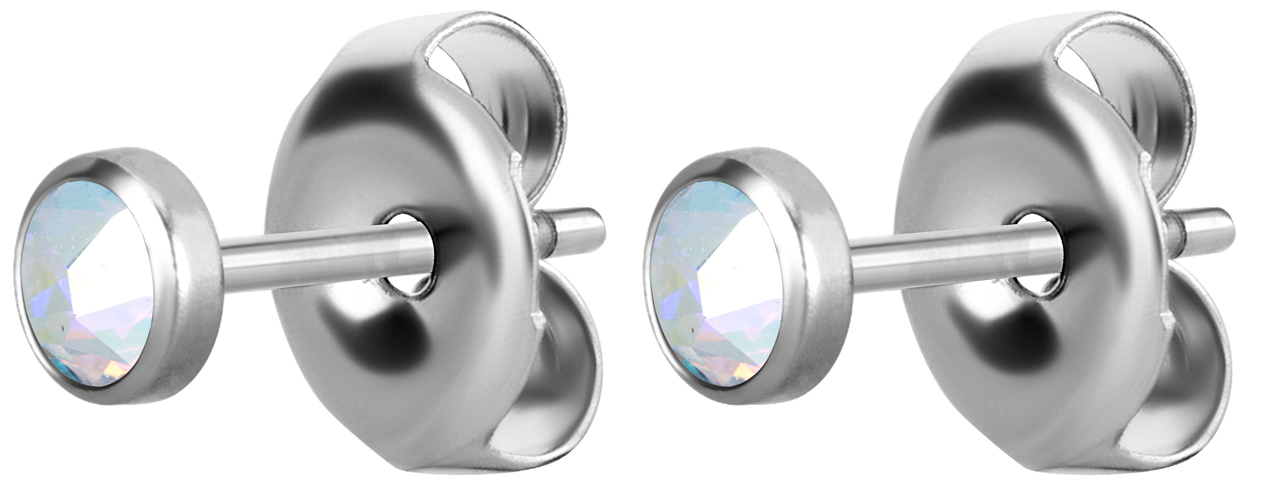 SS 316 FLAT JEWELLED DISC EAR STUDS (PAIR) 0,8mm - 4mm AB