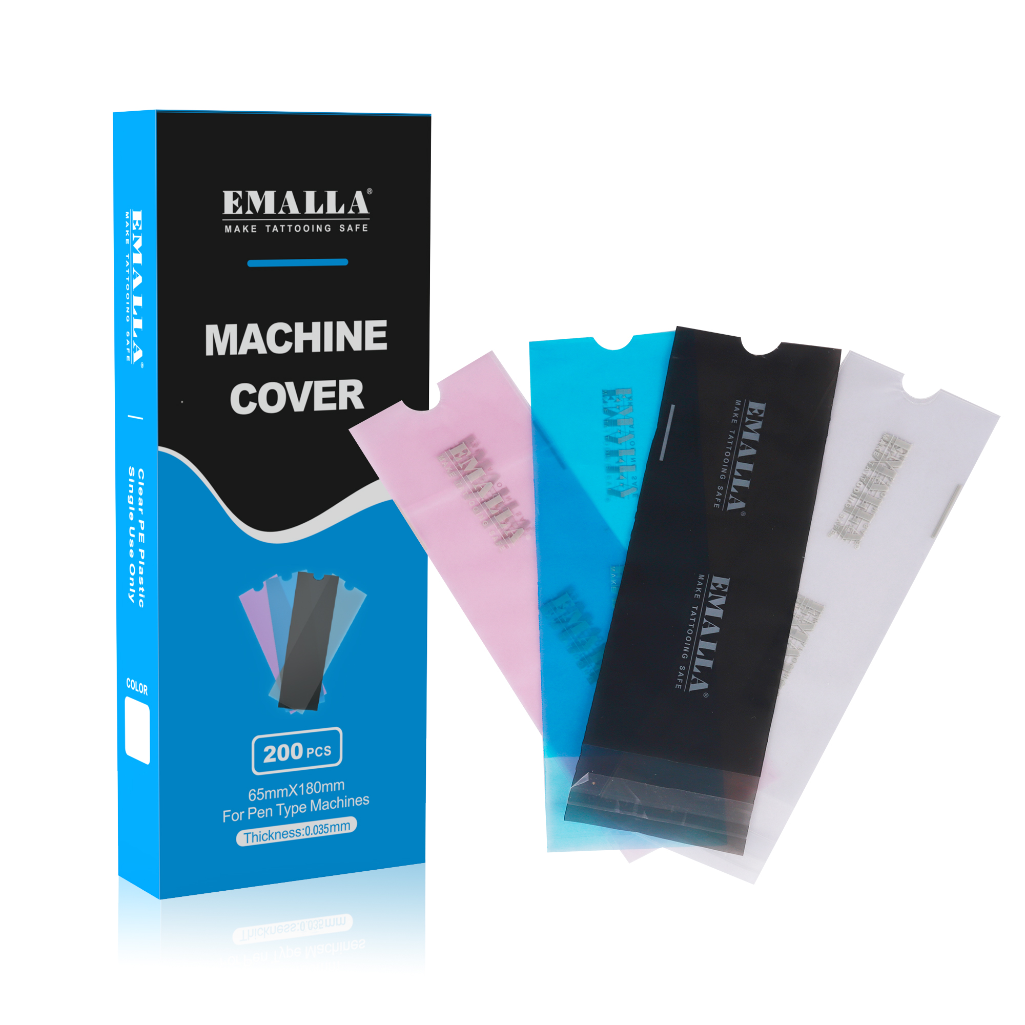 Emalla Pen Machine Cover Self-Adhesive 65x180mm - 200pcs - BLUE