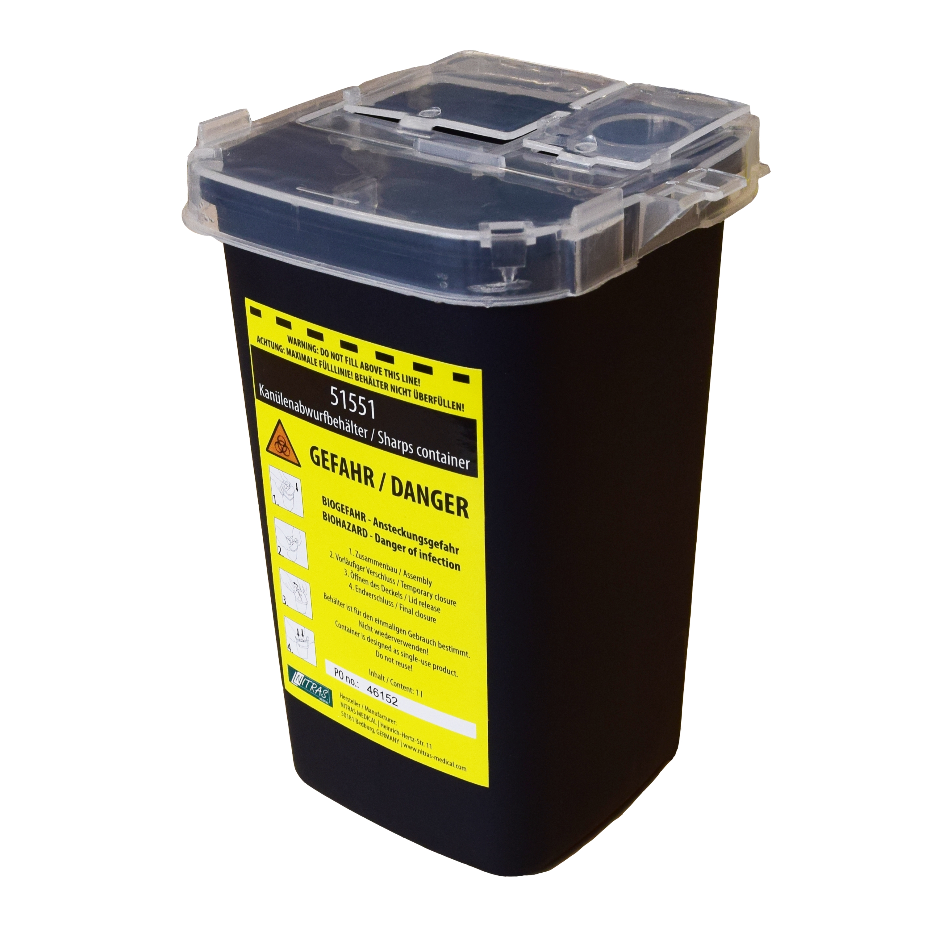 Tattoo sharps bin - Black - 1000ml
