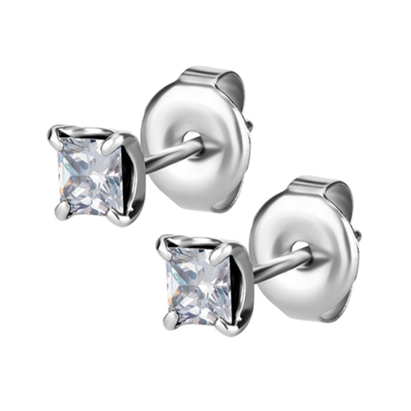 SS 316 EAR STUDS SET W. SQUARE CUBIC ZIRCONIA (PAIR) 0,8mm - 4mm - WH